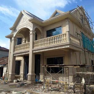 三亚 黄金麻花岗岩石材私人别墅雕花门楼柱阳台栏杆