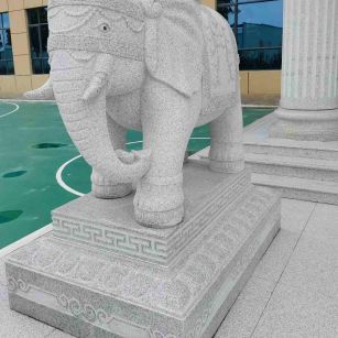 三亚 白麻花岗岩动物异形石雕-大象