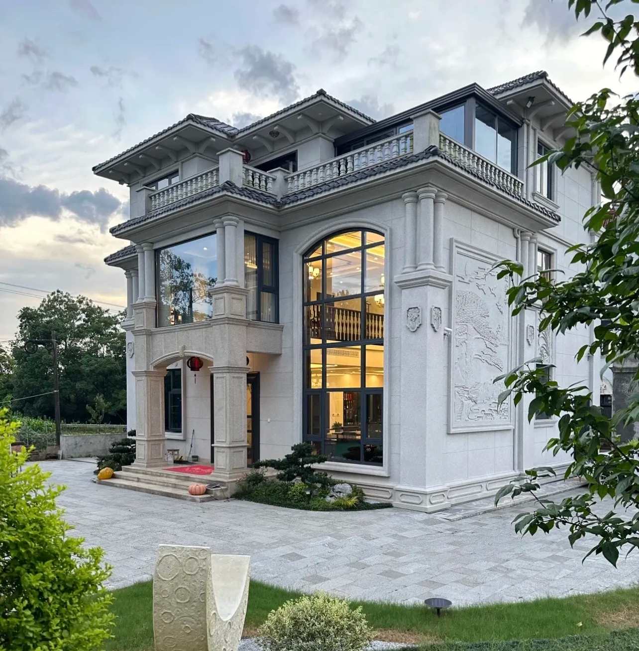 三亚 白麻花岗岩私人别墅干挂石材豪华定制