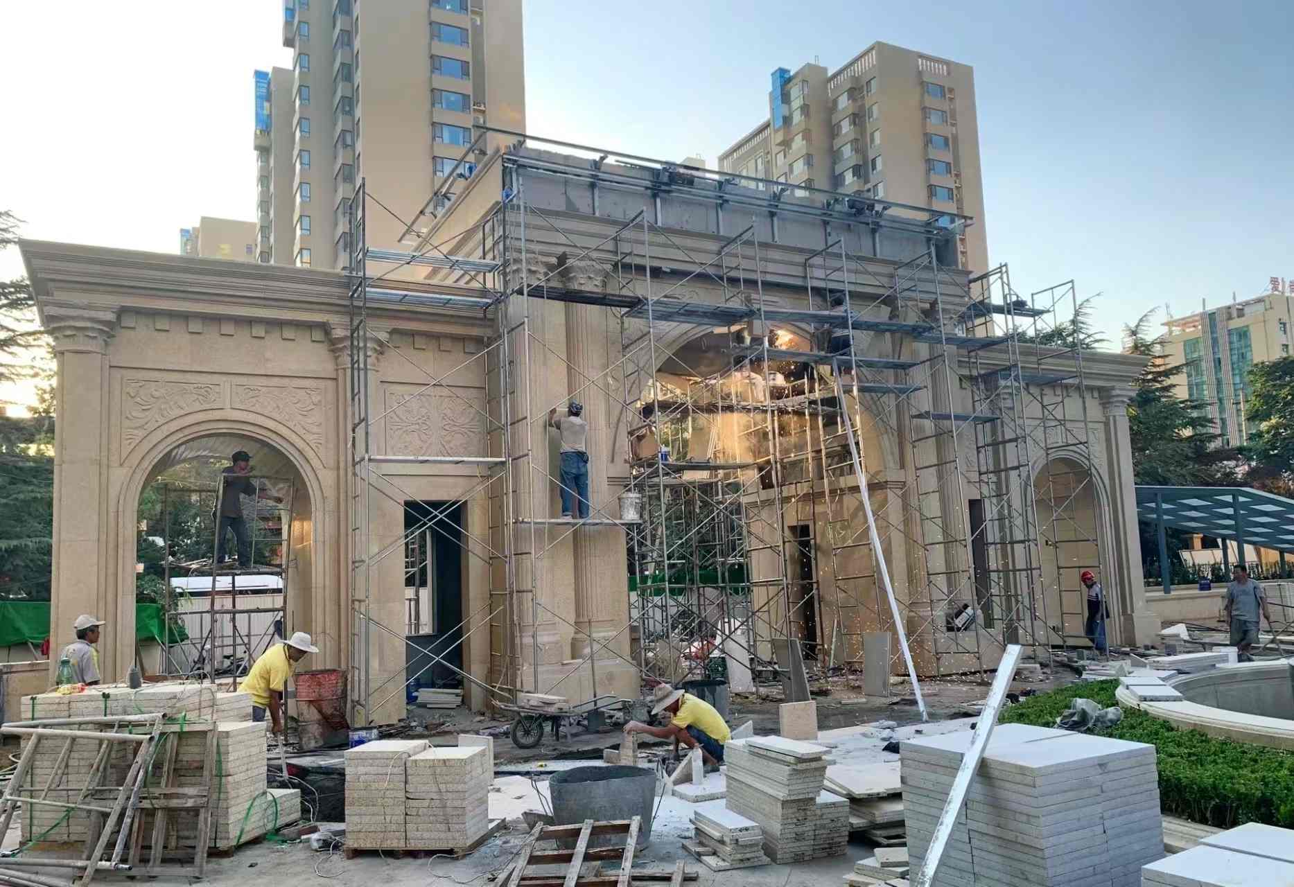 三亚 黄金麻荔枝面花岗岩小区门楼外墙干挂