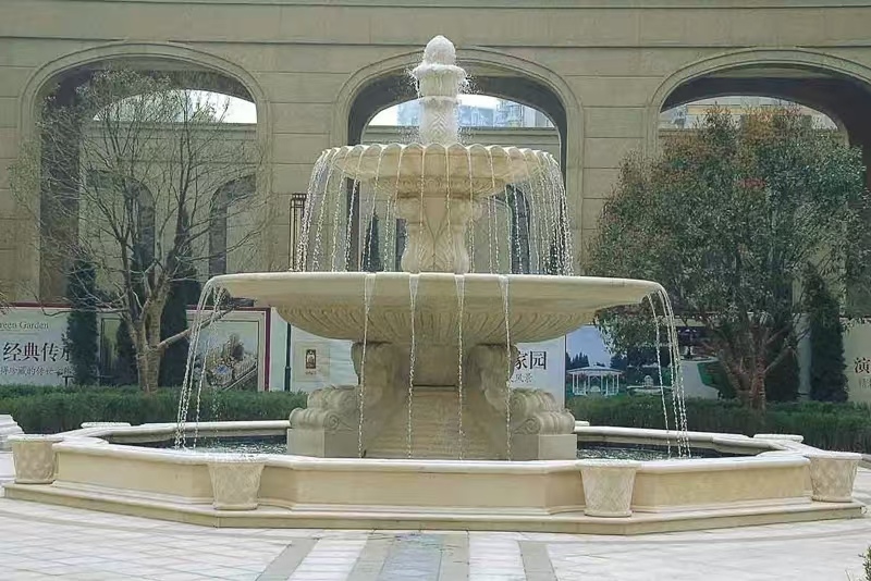 三亚 黄金麻花岗岩异型加工——户外庭院石雕流水喷泉