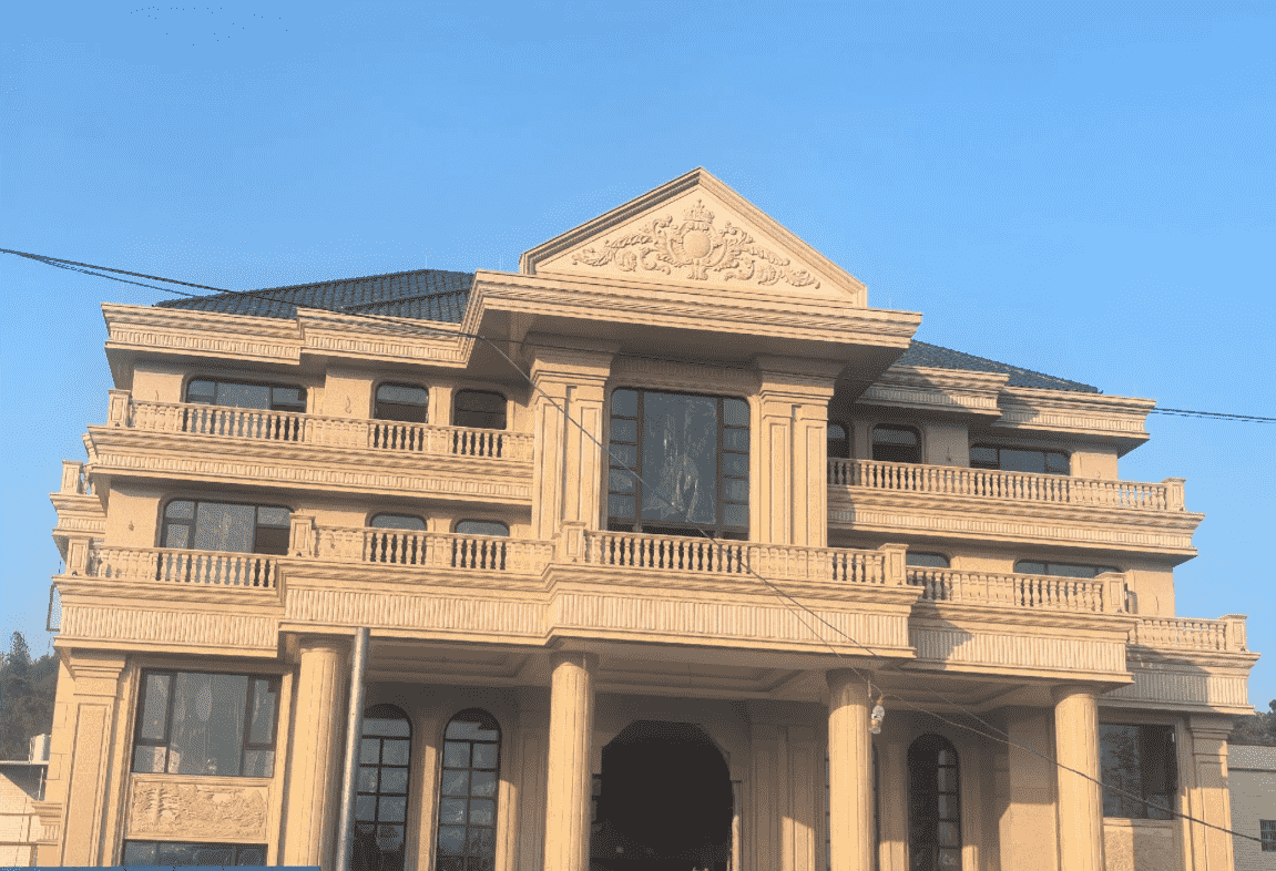 三亚黄金麻别墅外墙干挂石材效果示例