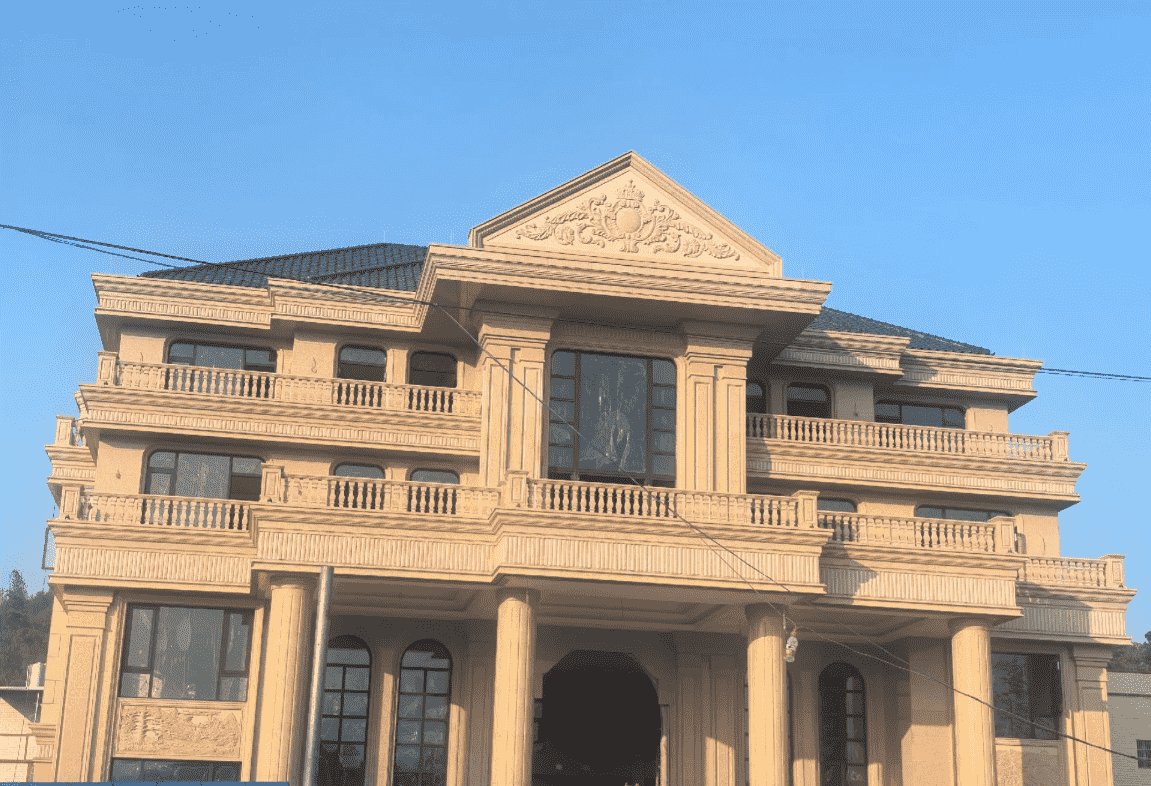 三亚黄金麻别墅外墙干挂石材效果示例